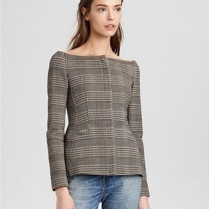 Theory Hadfield Plaid of the shoulder Black and White Checkered Top